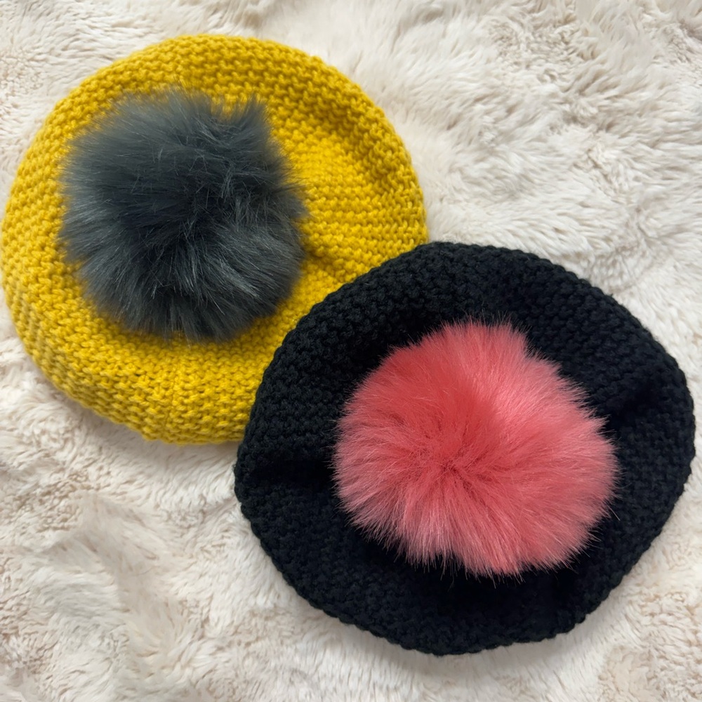 NWOT Anthropologie Women’s Black Wool Beanie with Pink Faux Fur Pom Pom - Picture 5 of 5